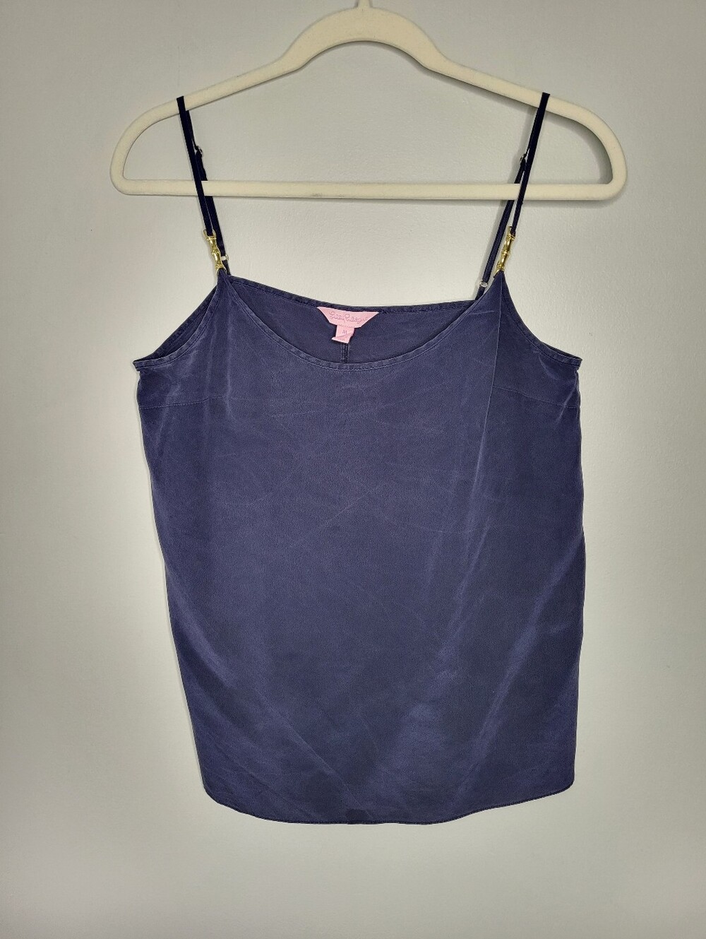 Lilly Pulitzer Silk Cami M Navy Gold Adjustable Strap Resort Quiet Luxury